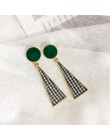 Eleganckie czarno-białe Houndstooth Plaid aksamitne tkaniny okrągłe duże koło długie kolczyki dla kobiet zniekształcone tkaniny 