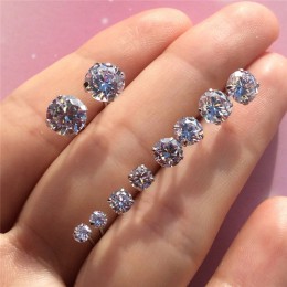 925 Sterling srebrny kolczyk klasyczny moda 3mm 4mm 5mm 6mm cztery pazury cyrkon stadniny kolczyki dla kobiet prezent dla mężczy