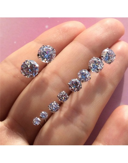 925 Sterling srebrny kolczyk klasyczny moda 3mm 4mm 5mm 6mm cztery pazury cyrkon stadniny kolczyki dla kobiet prezent dla mężczy