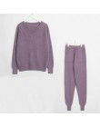 Wixra sweter kombinezon i zestawy Casual V Neck swetry topy + kieszenie długie spodnie stałe dwa kawałki zestawy 2019 jesień zim