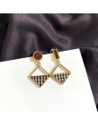 Eleganckie czarno-białe Houndstooth Plaid aksamitne tkaniny okrągłe duże koło długie kolczyki dla kobiet zniekształcone tkaniny 