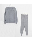 Wixra sweter kombinezon i zestawy Casual V Neck swetry topy + kieszenie długie spodnie stałe dwa kawałki zestawy 2019 jesień zim
