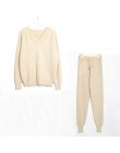 Wixra sweter kombinezon i zestawy Casual V Neck swetry topy + kieszenie długie spodnie stałe dwa kawałki zestawy 2019 jesień zim
