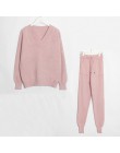 Wixra sweter kombinezon i zestawy Casual V Neck swetry topy + kieszenie długie spodnie stałe dwa kawałki zestawy 2019 jesień zim