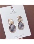 Eleganckie czarno-białe Houndstooth Plaid aksamitne tkaniny okrągłe duże koło długie kolczyki dla kobiet zniekształcone tkaniny 