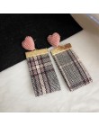 Eleganckie czarno-białe Houndstooth Plaid aksamitne tkaniny okrągłe duże koło długie kolczyki dla kobiet zniekształcone tkaniny 