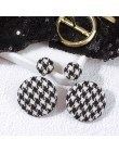 Eleganckie czarno-białe Houndstooth Plaid aksamitne tkaniny okrągłe duże koło długie kolczyki dla kobiet zniekształcone tkaniny 