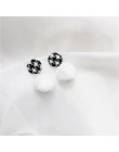 Eleganckie czarno-białe Houndstooth Plaid aksamitne tkaniny okrągłe duże koło długie kolczyki dla kobiet zniekształcone tkaniny 