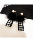 Eleganckie czarno-białe Houndstooth Plaid aksamitne tkaniny okrągłe duże koło długie kolczyki dla kobiet zniekształcone tkaniny 
