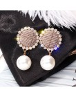 Eleganckie czarno-białe Houndstooth Plaid aksamitne tkaniny okrągłe duże koło długie kolczyki dla kobiet zniekształcone tkaniny 