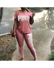 Damski zestaw dwuczęściowy 2019 lato różowy list drukuj dresy t-shirt plus size topy i spodnie zestaw garnitury na co dzień Bodc
