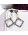 Eleganckie czarno-białe Houndstooth Plaid aksamitne tkaniny okrągłe duże koło długie kolczyki dla kobiet zniekształcone tkaniny 