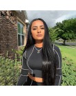 Kliou women fitness dwa kawałki zestaw czarny z długim rękawem krótki top z białymi paskami patchwork wysokiej talii legging str