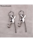 Hoop 2x20mm ze stali koło punk śmieszne zwierzęta kolczyki w kształcie obręczy hiphop tassel pin głowa królika kolczyki w kształ