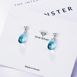 Nowy koreański literacki słodki niebieski kropelki wody kolczyki dla kobiet 925 Sterling Silver Pendientes biżuteria prezent Bri