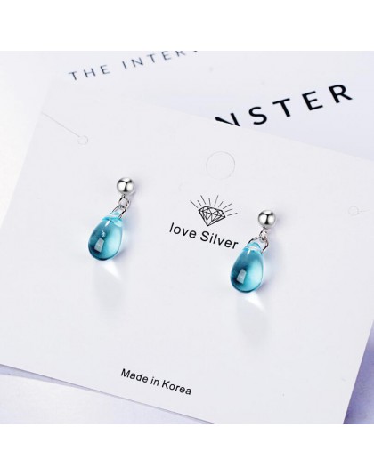 Nowy koreański literacki słodki niebieski kropelki wody kolczyki dla kobiet 925 Sterling Silver Pendientes biżuteria prezent Bri