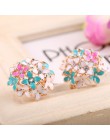 Moda kobiety Lady elegancki kwiat koniczyny kryształ stadniny kolczyki ze stali nierdzewnej Rhinestone stadniny kolczyki dla kob