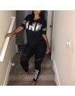 Kobiety na co dzień 2 sztuka zestaw S-Xxxl różowy list drukuj Sexy dres bluzka w rozmiarze plus size + spodnie obcisłe dresy dwu