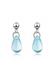 Nowy koreański literacki słodki niebieski kropelki wody kolczyki dla kobiet 925 Sterling Silver Pendientes biżuteria prezent Bri
