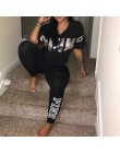 Kobiety na co dzień 2 sztuka zestaw S-Xxxl różowy list drukuj Sexy dres bluzka w rozmiarze plus size + spodnie obcisłe dresy dwu