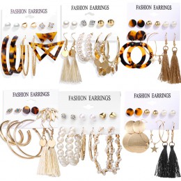 Jeśli mnie Vintage długi Tassel Leopard akrylowe perły spadek kolczyki zestaw kobiet czeski oko gwiazda koło dynda kolczyk biżut