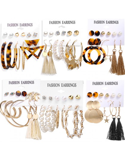 Jeśli mnie Vintage długi Tassel Leopard akrylowe perły spadek kolczyki zestaw kobiet czeski oko gwiazda koło dynda kolczyk biżut
