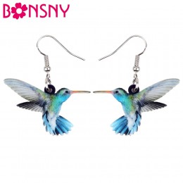 Bonsny akrylowe latające Voilet Sabrewing Hummingbird kolczyki ptaki duży długi dynda spadek modna biżuteria dla zwierząt dla ko