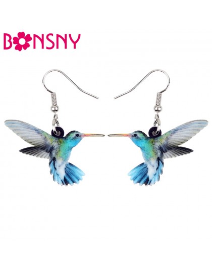 Bonsny akrylowe latające Voilet Sabrewing Hummingbird kolczyki ptaki duży długi dynda spadek modna biżuteria dla zwierząt dla ko