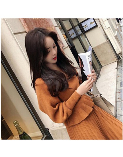 SMTHMA 2020 new arrival winter Runway potargane sexy V-neck kobiety sweter dwuczęściowy zestaw + plisowana spódnica z rozciągliw