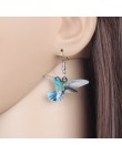 Bonsny akrylowe latające Voilet Sabrewing Hummingbird kolczyki ptaki duży długi dynda spadek modna biżuteria dla zwierząt dla ko