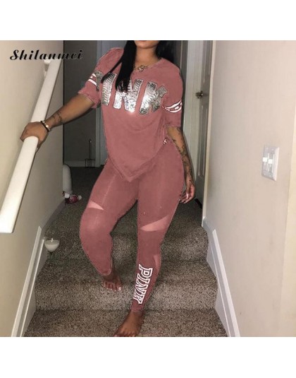 Kobiety na co dzień 2 sztuka zestaw S-Xxxl różowy list drukuj Sexy dres bluzka w rozmiarze plus size + spodnie obcisłe dresy dwu
