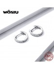 WOSTU 925 srebro klasyczne okrągłe srebrne kolczyki koła autentyczne przezroczysta cyrkonia kolczyki dla kobiet moda biżuteria C
