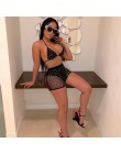 BOOFEENAA siatka z kryształkami Sexy 2 sztuka zestaw kobiety lato stroje klubowe Rave festiwal krótki pasujące zestawy czarny bi