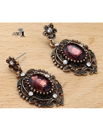 YaYi biżuteria nowe czerwone szkło Rhinestone Dangle kryształowy kolczyk moda damska starożytne złoto kolor Gem kolczyki prezent