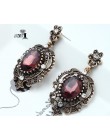 YaYi biżuteria nowe czerwone szkło Rhinestone Dangle kryształowy kolczyk moda damska starożytne złoto kolor Gem kolczyki prezent