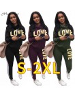 Plus rozmiar 2 sztuka zestaw kobiety czarny strój nadruk napis love na szyję bluzy z kapturem bluza spodnie dresowe Streetwear g