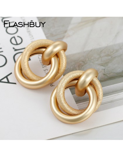 Flashbuy Fashion proste duże stopowe głupie kolczyki złote łezki dla kobiet kobiece geometryczne modne kolczyki w stylu Vintage 