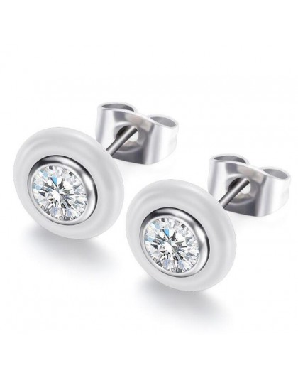 Moda ślubna Bijoux czarne białe ceramiczne kolczyki dla kobiet z dużym karatowym AAA zdrowie ceramiczne okrągłe cyrkonie kolczyk
