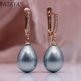 PATAYA nowy 328 rocznica 585 różowe złoto kropla wody Shell perły długie kolczyki biały naturalny cyrkon kobiety prosta biżuteri