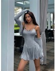 XIBANI kobiety dwuczęściowy bawełniana kurtka spódnica krótki kardigan z długim rękawem sexy niska klatka krzyż pończoch plisowa