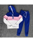 Dres 2 szt. Zestaw damski bluzy krótki top bluza + spodnie z bocznym paskiem z kapturem 2 szt. Zestawy damskie odzież duże rozmi