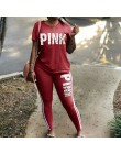 Plus rozmiar 2 sztuka zestaw kobiety dres Casual różowy list drukuj Sexy dresy koszulka z krótkim rękawem Top spodnie obcisłe XX