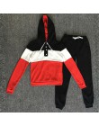 Dres 2 szt. Zestaw damski bluzy krótki top bluza + spodnie z bocznym paskiem z kapturem 2 szt. Zestawy damskie odzież duże rozmi