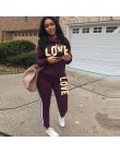 Plus rozmiar 2 sztuka zestaw kobiety czarny strój nadruk napis love na szyję bluzy z kapturem bluza spodnie dresowe Streetwear g