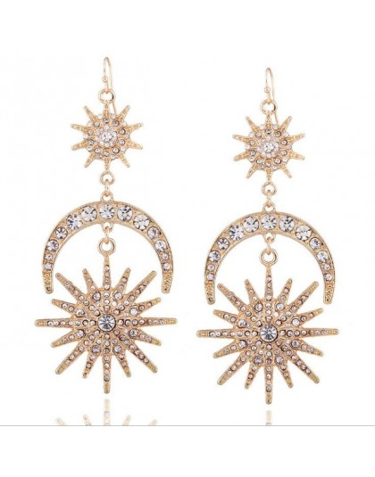 KMVEXO duże luksusowe słońce księżyc gwiazdy spadek kolczyki Rhinestone Punk kolczyki dla kobiet biżuteria złoty Boho Vintage kr