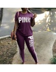 Plus rozmiar 2 sztuka zestaw kobiety dres Casual różowy list drukuj Sexy dresy koszulka z krótkim rękawem Top spodnie obcisłe XX