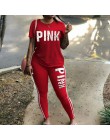 Plus rozmiar 2 sztuka zestaw kobiety dres Casual różowy list drukuj Sexy dresy koszulka z krótkim rękawem Top spodnie obcisłe XX