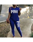 Plus rozmiar 2 sztuka zestaw kobiety dres Casual różowy list drukuj Sexy dresy koszulka z krótkim rękawem Top spodnie obcisłe XX