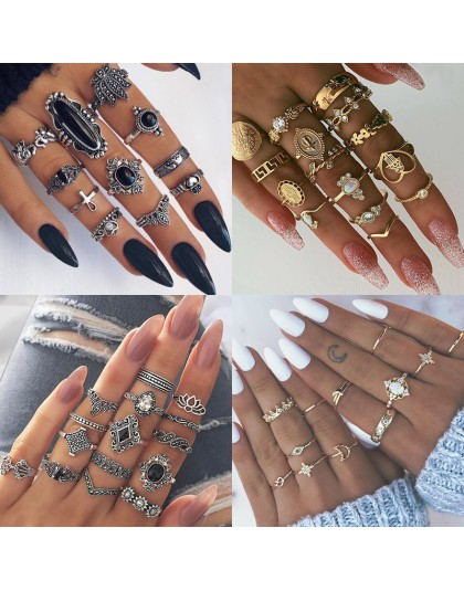 9 projekt Boho Vintage złota gwiazda Midi księżyc zestaw pierścieni dla kobiet Opal kryształ Midi Ring Finger 2019 kobiet czeski
