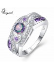 Lingmei Dropshipping moda damska biżuteria ślubna owalna z designem serca Multicolor & Purple White CZ srebro 925 rozmiar pierśc